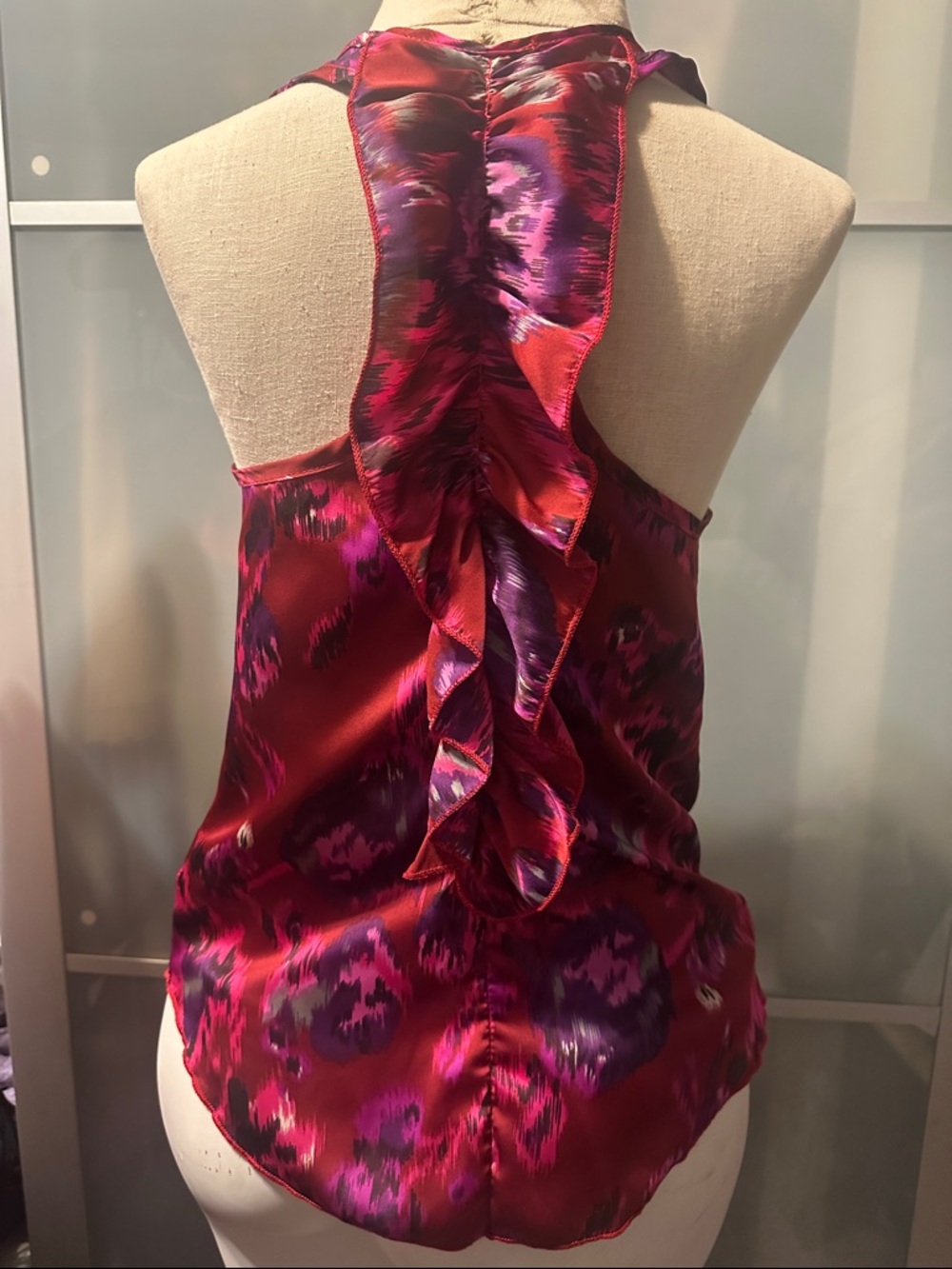 Women’s Red & Purple Ruffle Back Satin Tank Top